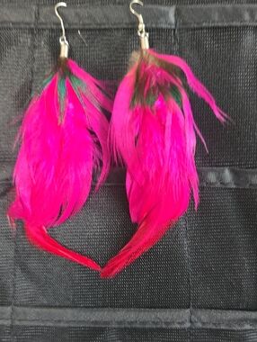 Vibrant Pink Feather Drop Earrings - Lightweight Statement Jewelry